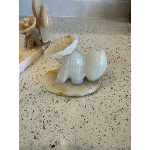 Pair Vintage Alabaster Stone Mexican Folk Art Figures Hats Incense Trinket Dish - Picture 14 of 16